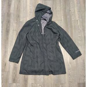 FREE COUNTRY Womens L black Hooded Jacket Raincoat zip and snap Front